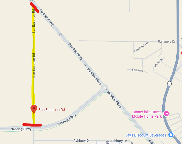 Ben Eastman Road Northern Portion Under Construction and closure